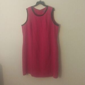 Size 24. Beautiful red, sleeveless dress with black trim.
